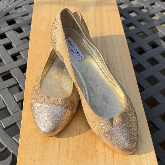 Jimmy Choo Sparkling Gold Flats - Picture 2 of 8